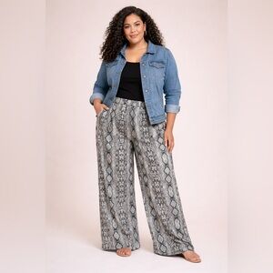 Wide Leg Polyester Reptile Print Pants